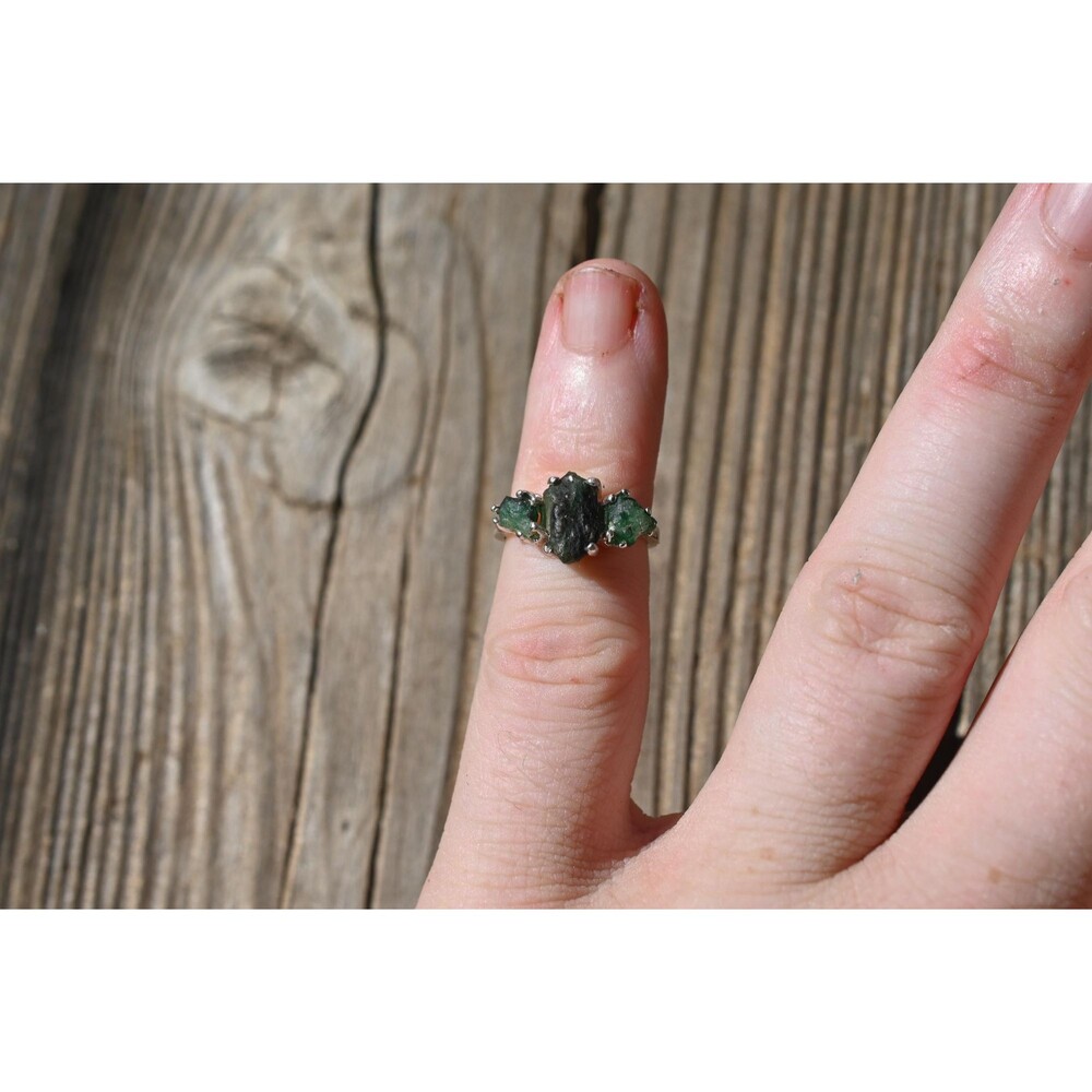 Engagement ring Emerald Natural real and raw size 3 4 5 6 7 8 9 10 11 12 anniver